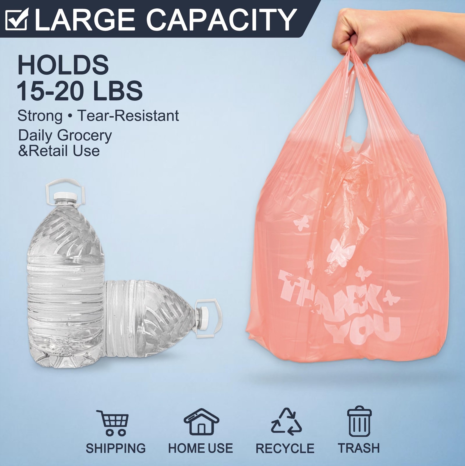 PINK Thank you bags, 100PCS T shirt To Go Bags,Grocery Large, Pink
