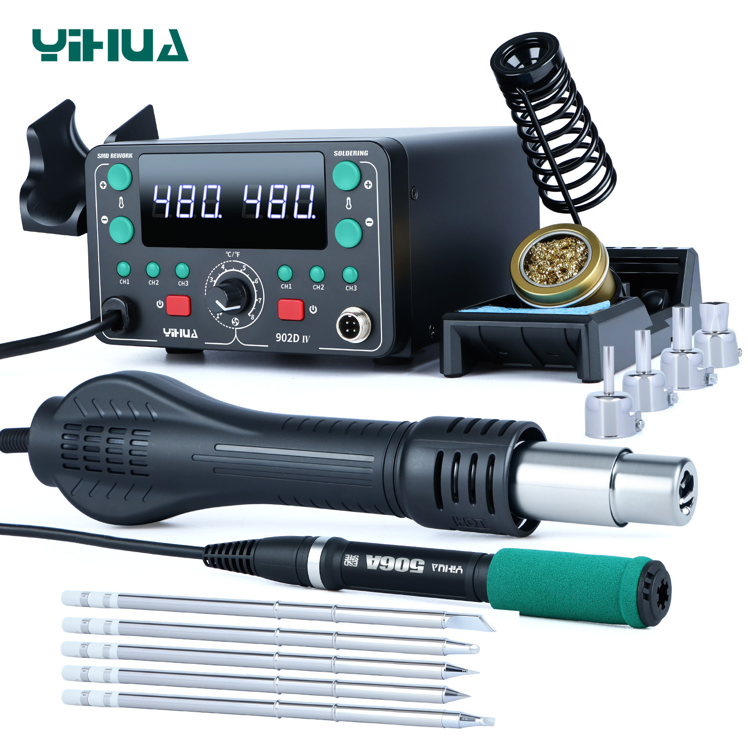 YIHUA 902D-IV 775W T12 Soldering Iron Kit & Hot Air Desoldering Rework Station