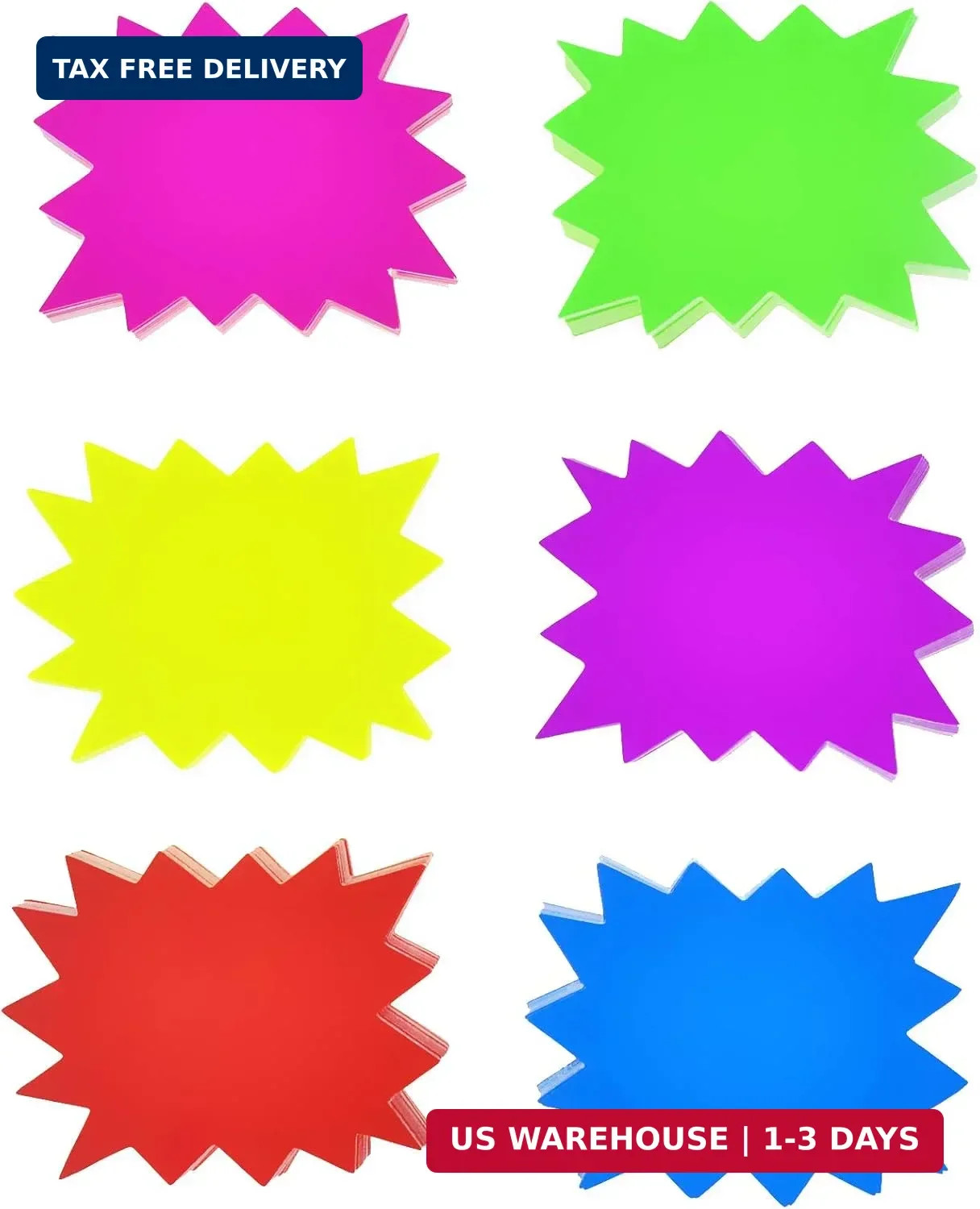 2.8×3.5Inch Neon Signs – 300 pcs 6 Assorted Bright Color, Burst Star Cutouts for