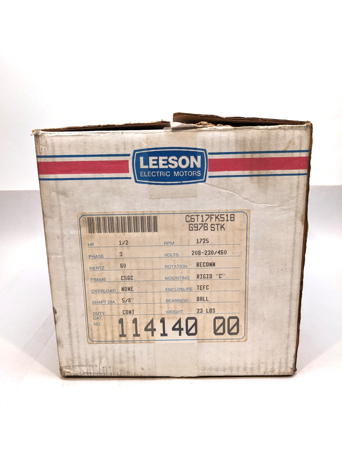 Leeson C6T17FK51B ½ HP 3-Phase TEFC Motor 1725 RPM C56C Rigid C-Face 114140.00