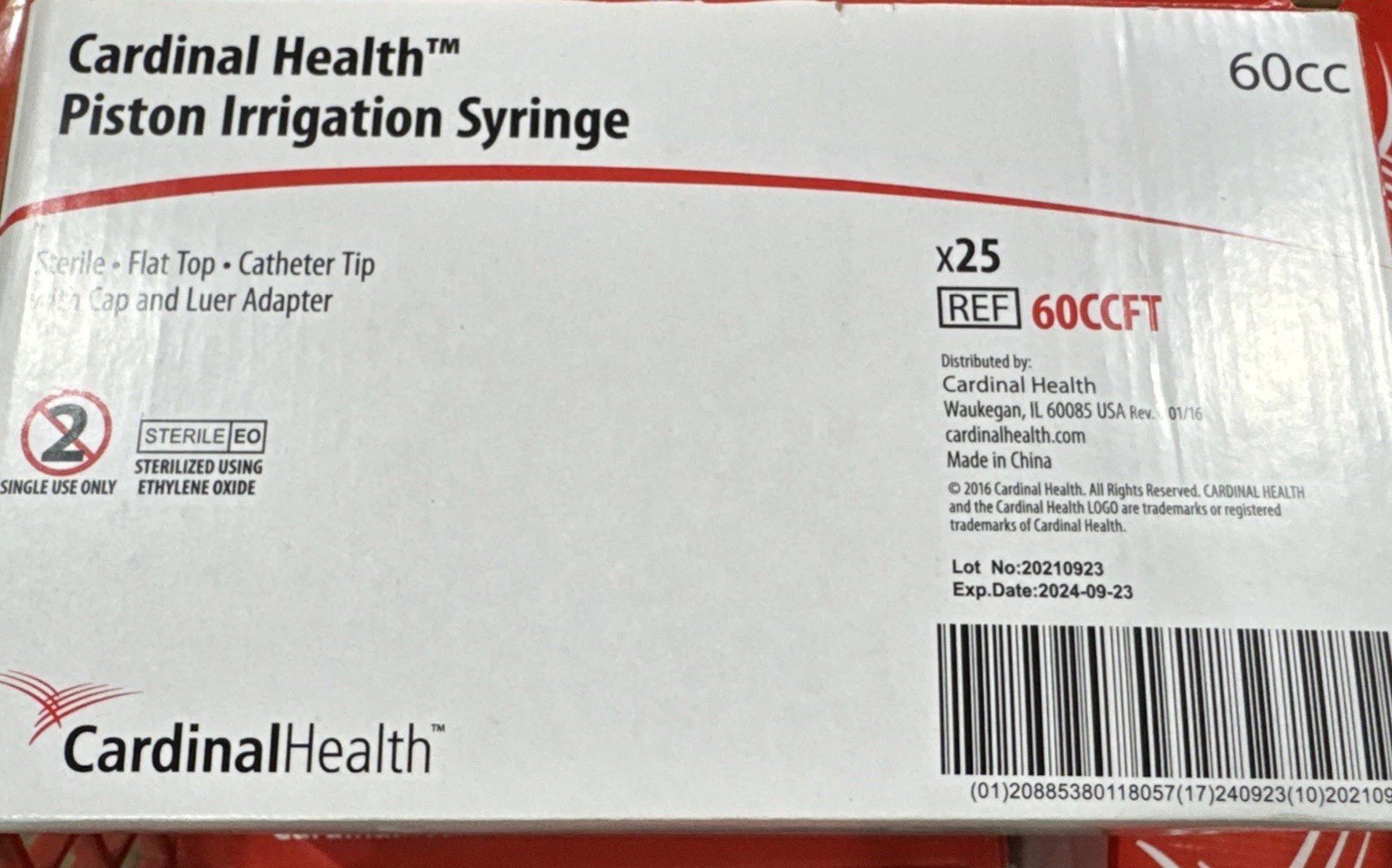 25 X 60cc STERILE Irrigation Syringe Flat Top 60mL New Catheter Tip Ships Free