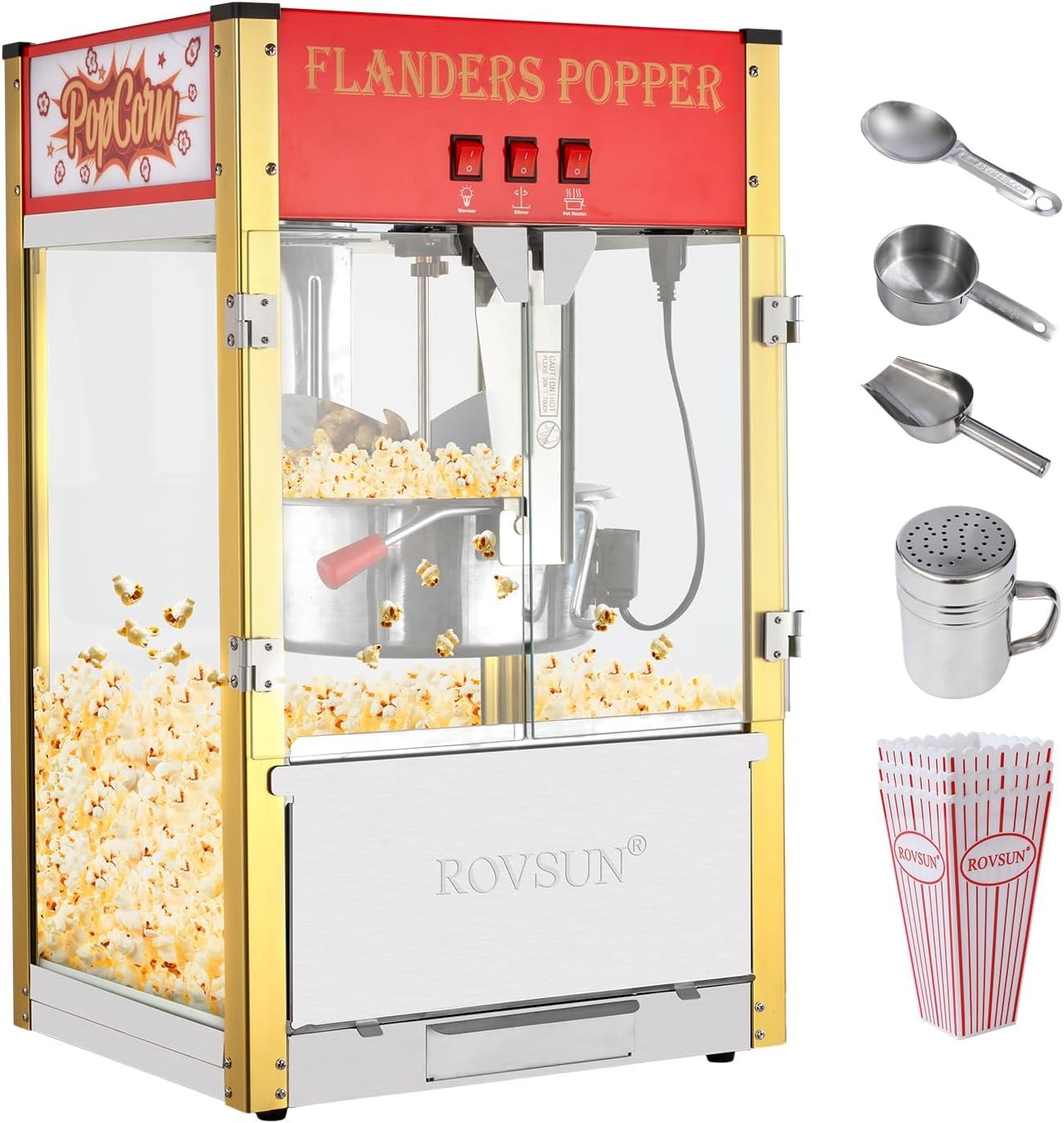 Commercial Popcorn Machine with 16 Ounce Kettle, Countertop Popcorn Maker 1600W