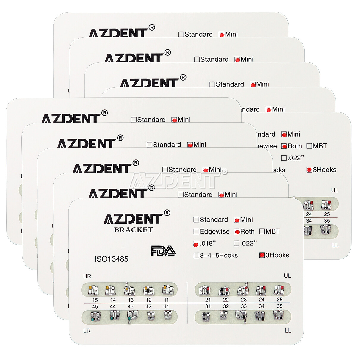 AZDENT Dental Orthodontic Brackets Metal Braces Mini Roth/MBT .022 Hooks 345/3