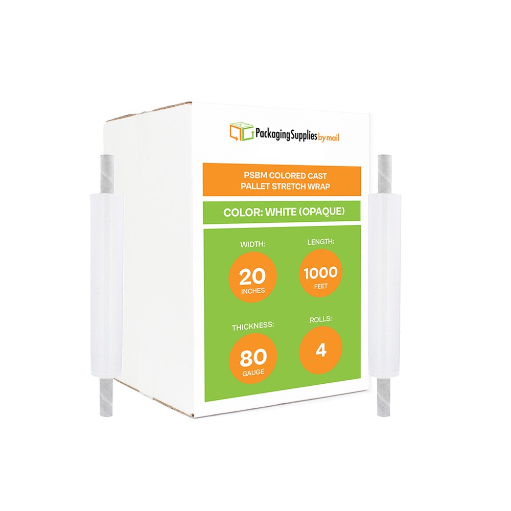 Cast Extended Core Pallet Stretch Shrink Film WHITE 20″x1000′ 80 Ga 4 Rolls