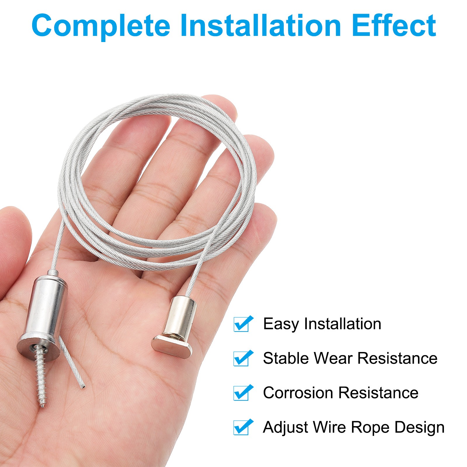 2m/6.6ft 2 Set Ceiling Hanging Wire Cable Kit with Oval Nail, Style 1
