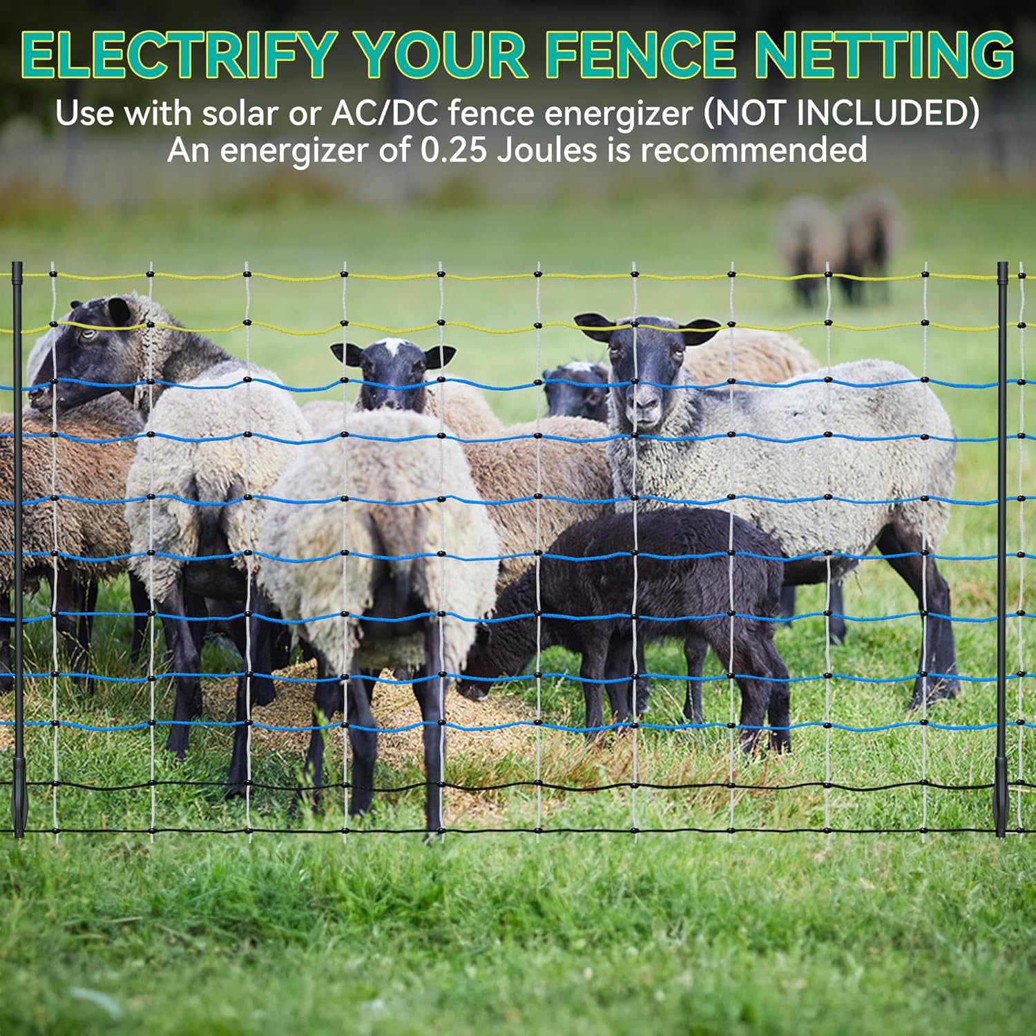 Portable Electric Netting Fence Kit Goats Fencing 35″H x 164’L with Posts Spikes