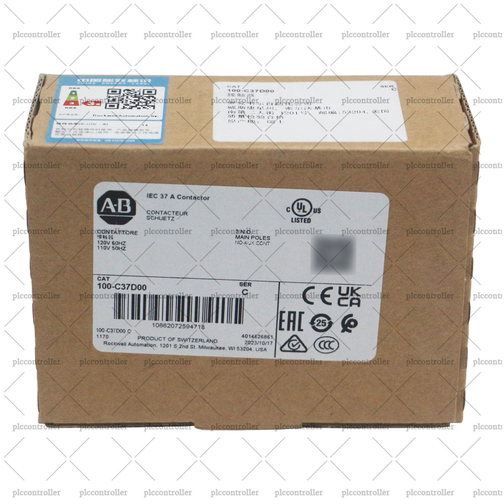 New AB 100-C37D00 Contactor 3 N.O MAIN POLES 1 N.O AUX CONT 120V 60HZ/110V 50HZ
