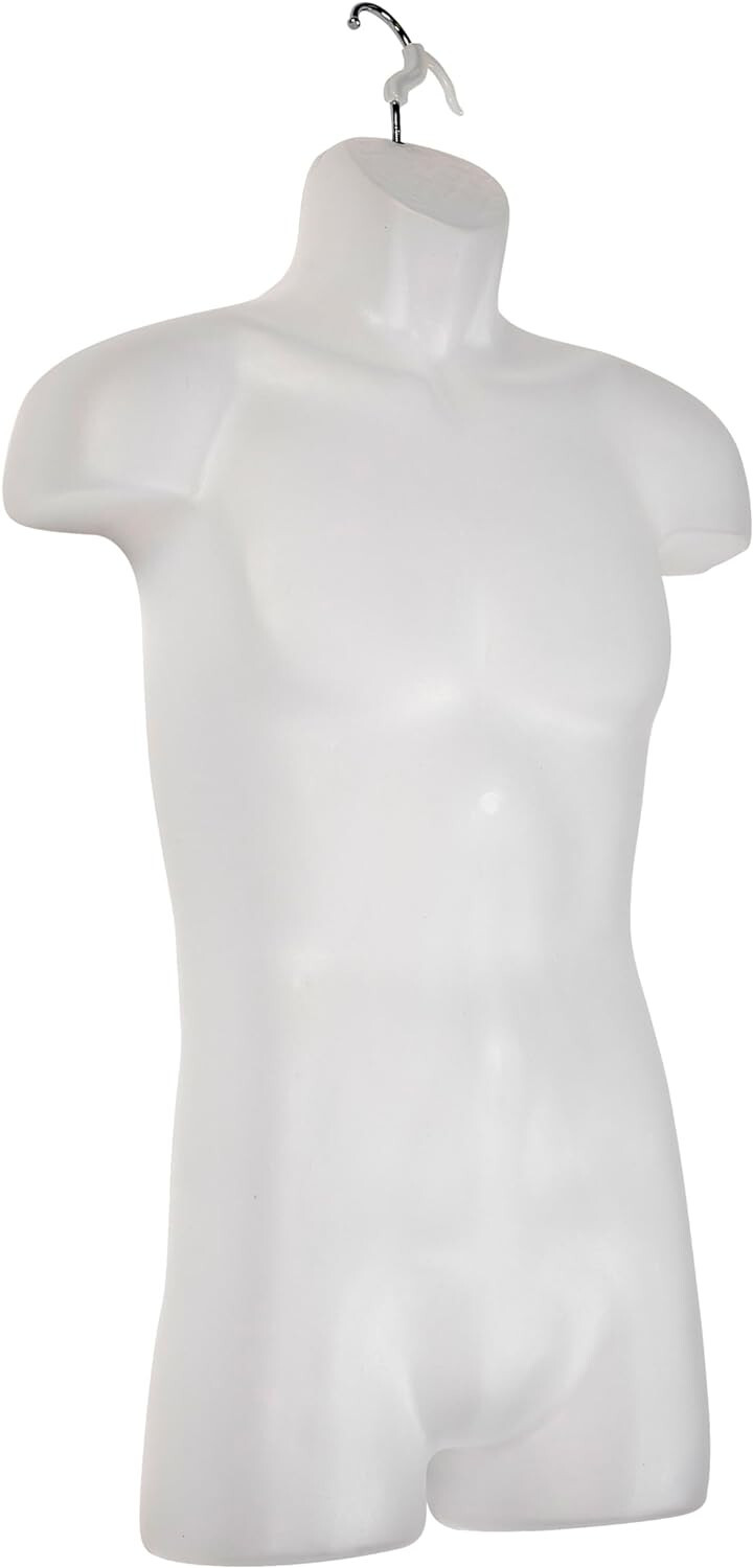 Clothing Display Torso Form Fits S – L Hanging Male Mannequin Frosted w Hook