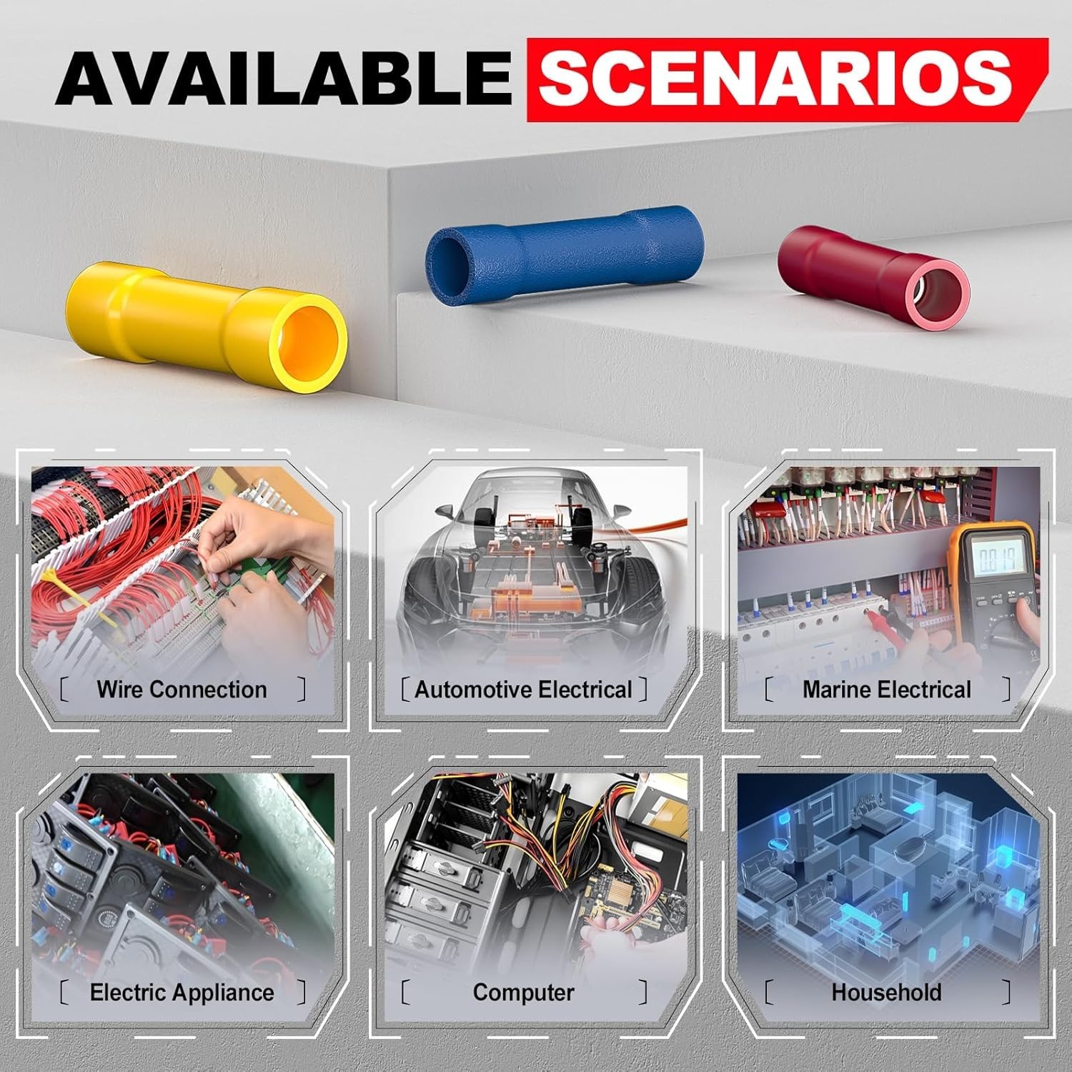 Flared Insulation Red Butt Connectors 100 Pcs, 22-16 AWG – Easy Insertion Design