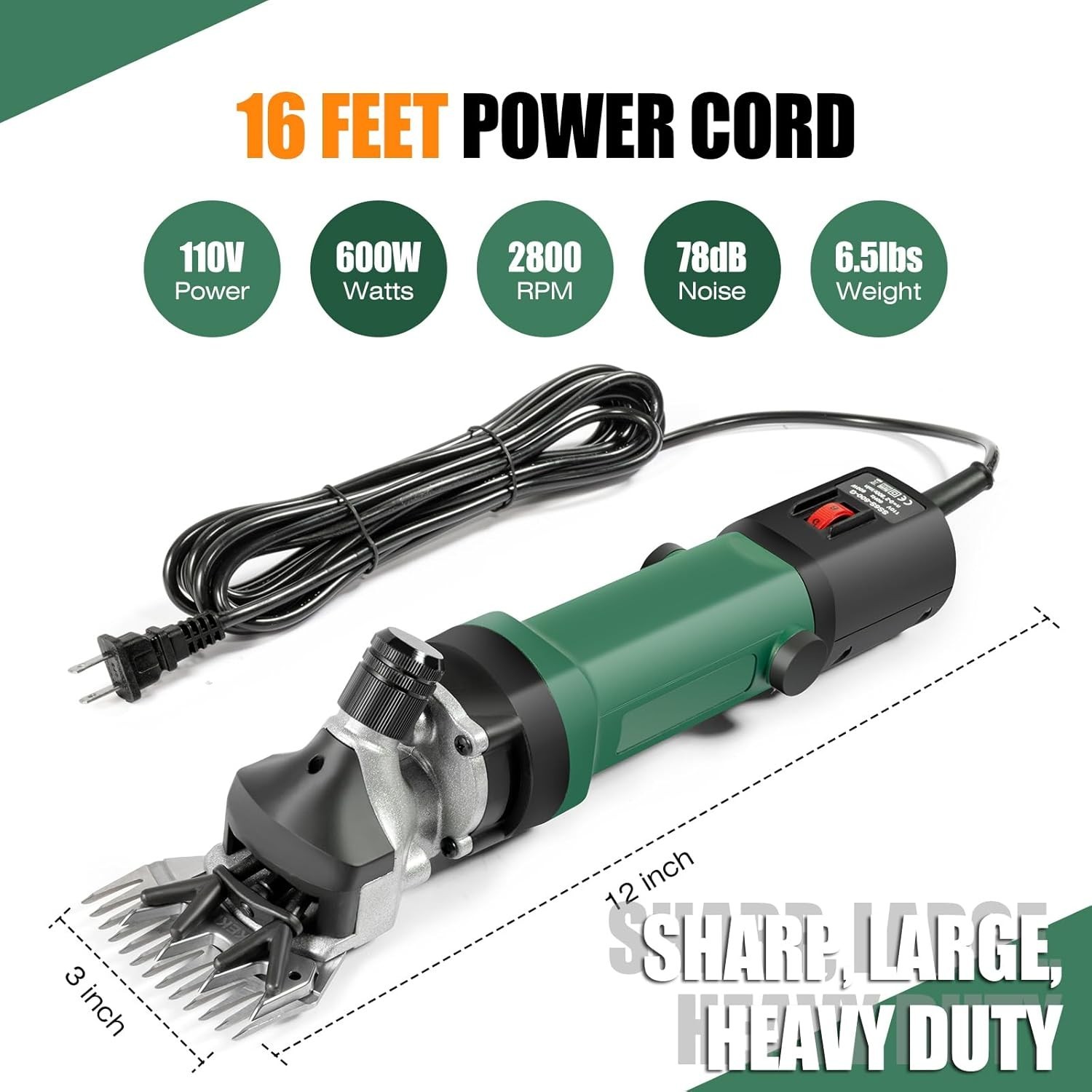 Sheep Shears, 600W Professional Heavy Duty Sheep Clippers, 6 Speeds Electric Ani