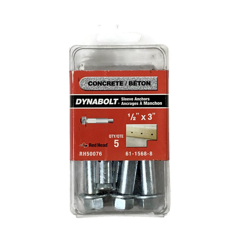 RED HEAD RH50076 Dynabolt 1/2-inch x 3-inch Concrete Sleeve Anchors 5-Piece