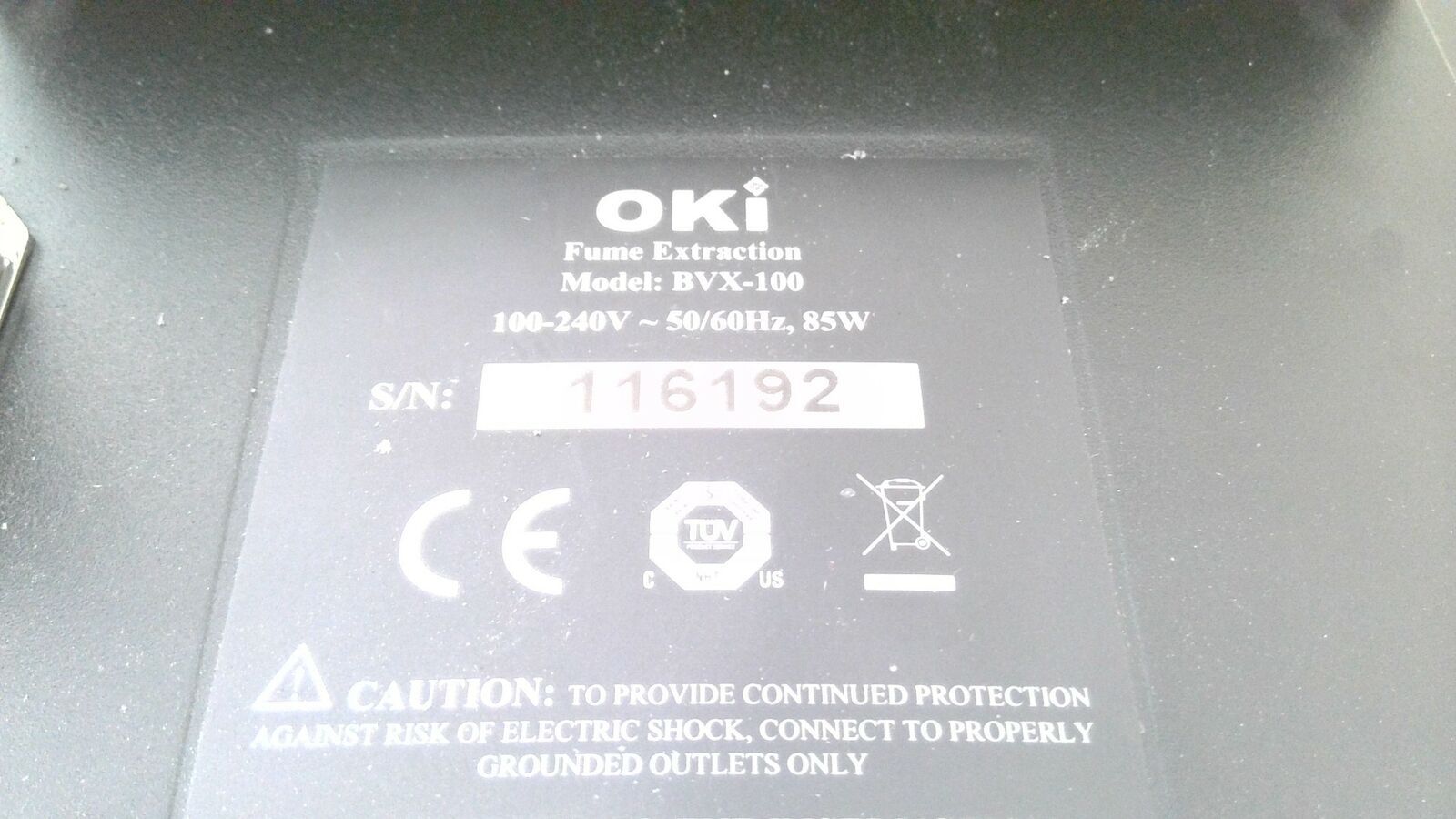 OKI MODEL BVX-100 BENCHTOP FUME EXTRACTOR 100-240 VOLTS 50/60HZ 85 WATT