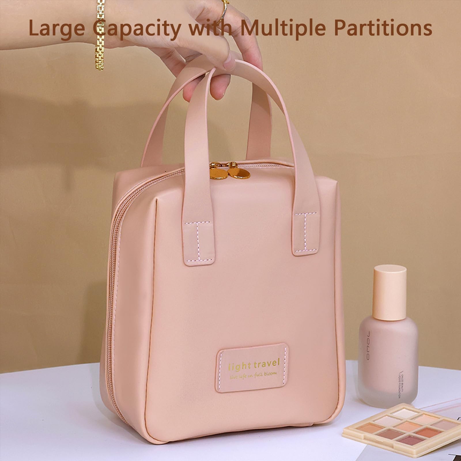 Travel Makeup Bag,Travel Cosmetic Bags, Waterproof Cosmetic Bag, PU Leather H…