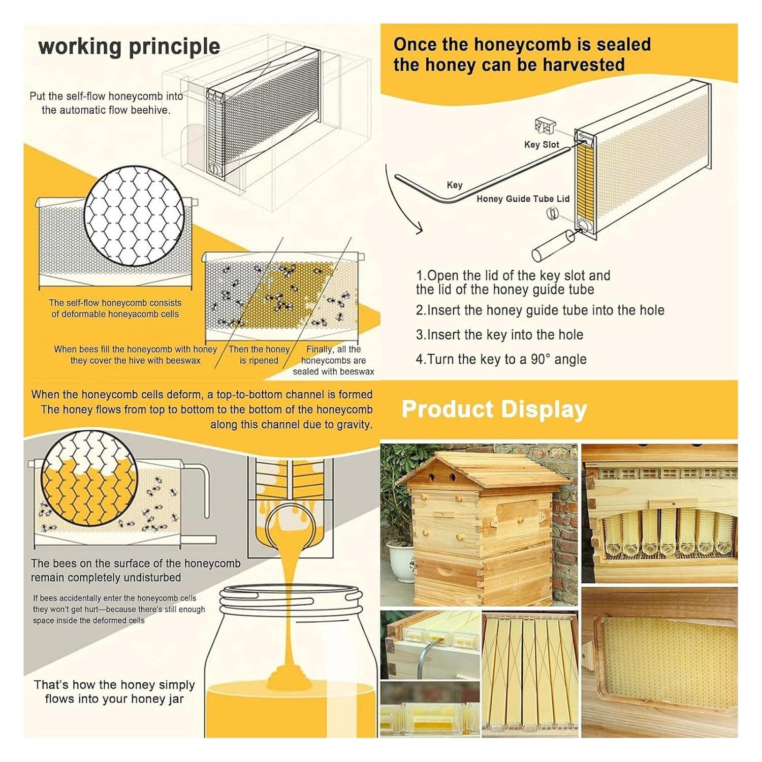 Automatic Beehive House Beekeeping Bee Hives Boxes + 7pcs Auto Honey Hive Frames
