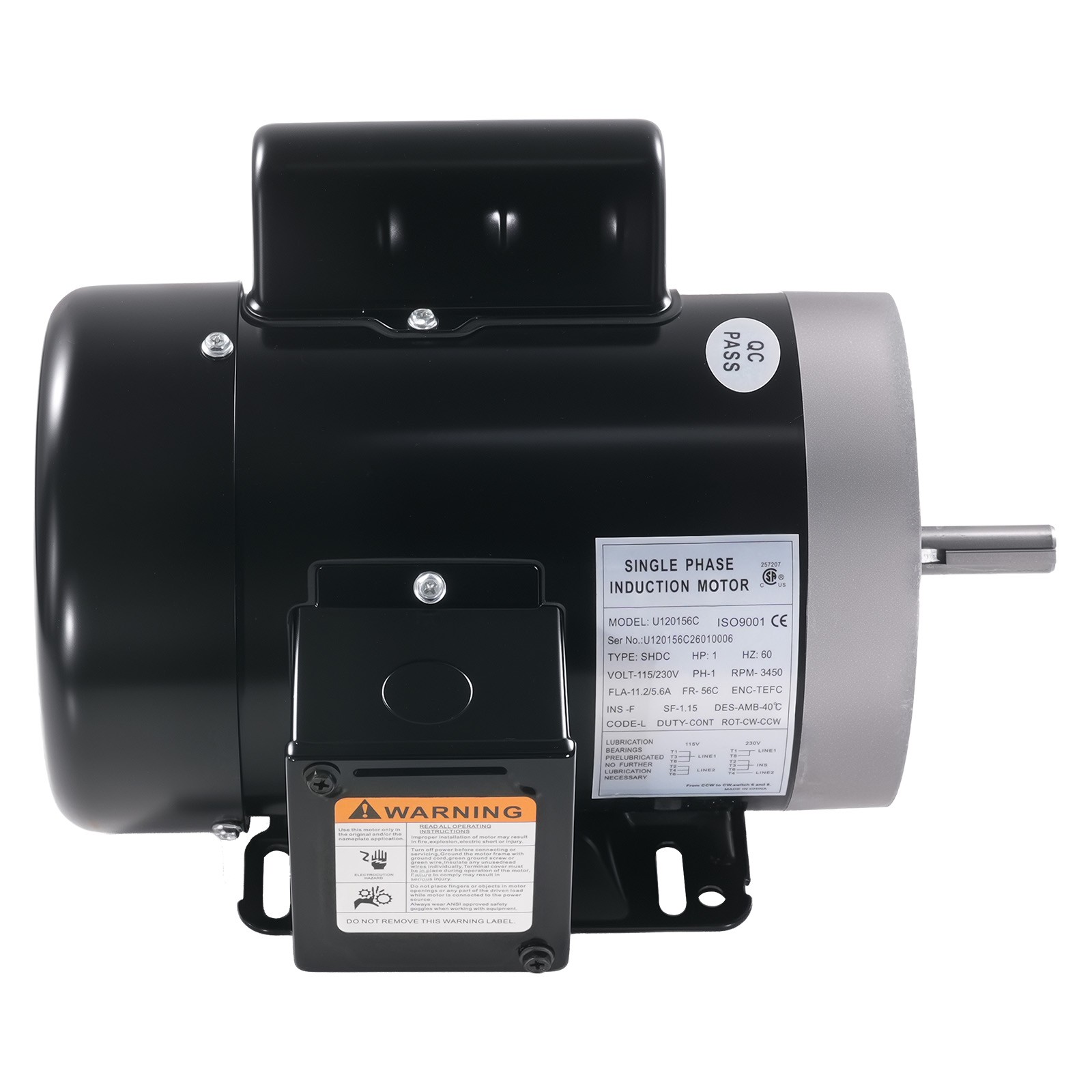 1HP Electric Motor 3450RPM AC115V/230V 56C Frame 1-Phase 5/8″ Keyed Shaft