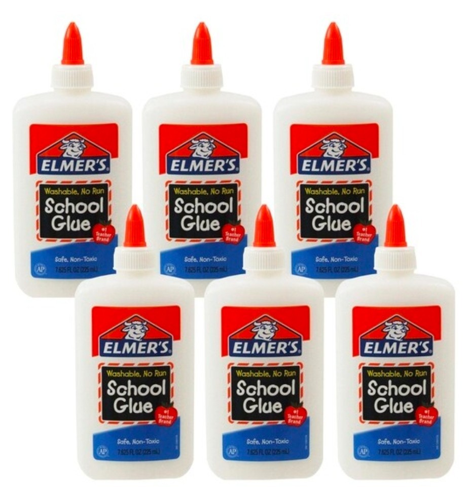 LOT OF 6 Elmer’s Washable No Run School Glue Safe Non-Toxic 7.625 oz 225mL