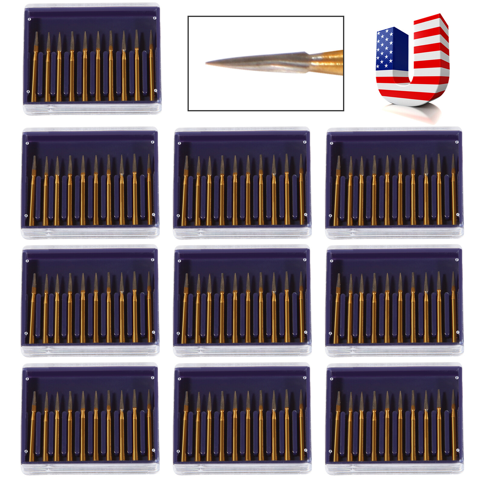 Dental Tungsten Carbide Gold Burs Trimming & Finishing & Polishing Flame 7901