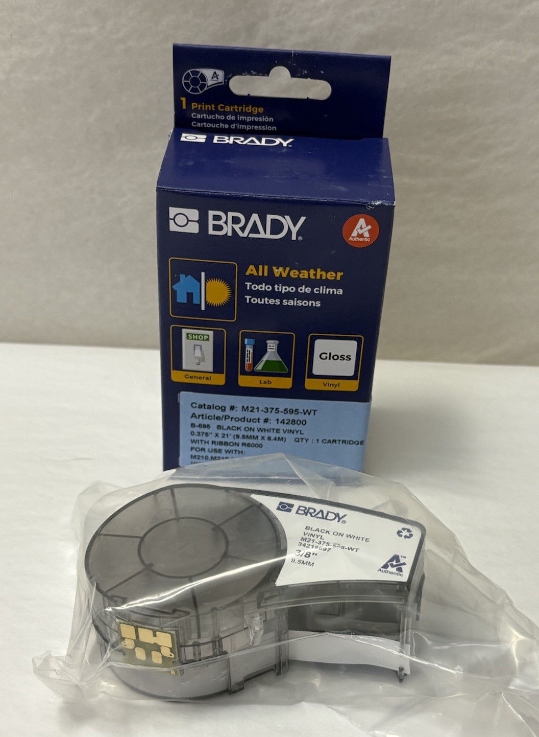 New Brady M21-375-595-WT Label 0.375 In X 21ft Black On White Cartridge (EH1)