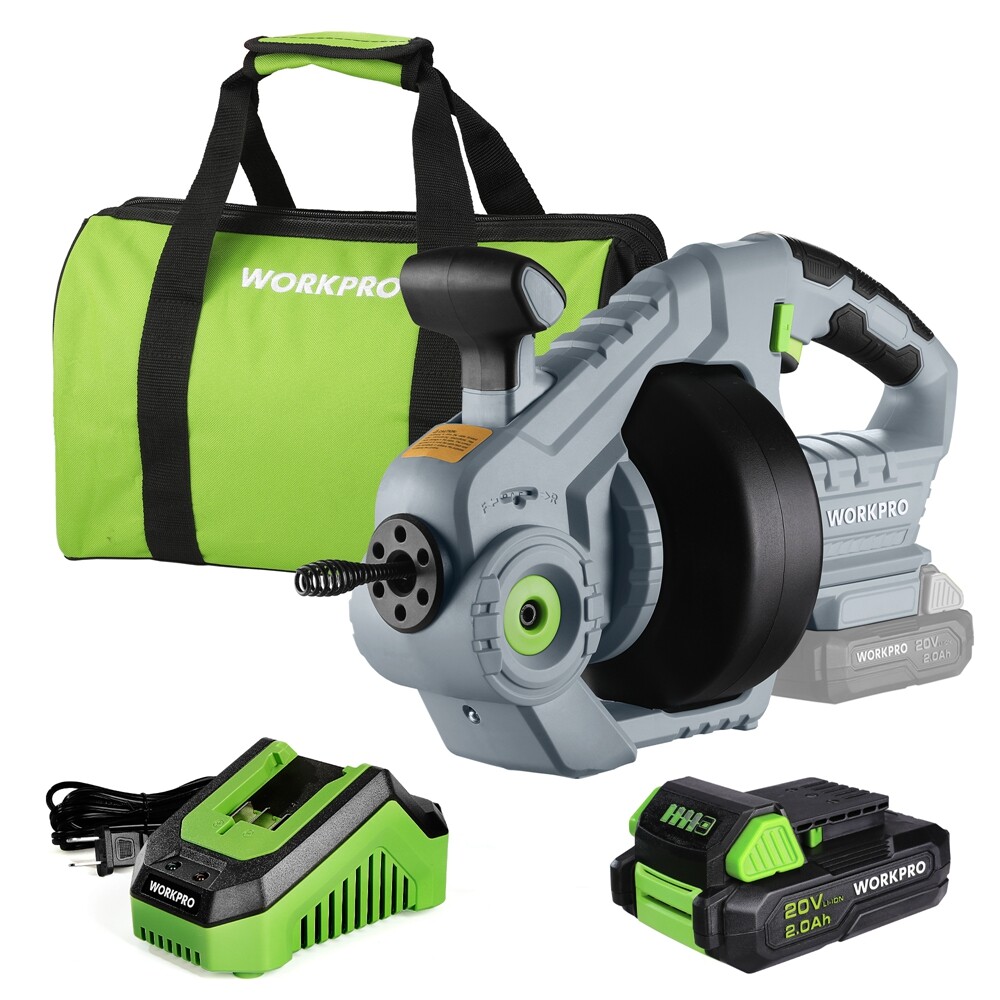 WORKPRO 20V NEW Electric Drain Auger 25Ft Plumbing Snake Drain Hair 3/4″-2″ Pipe