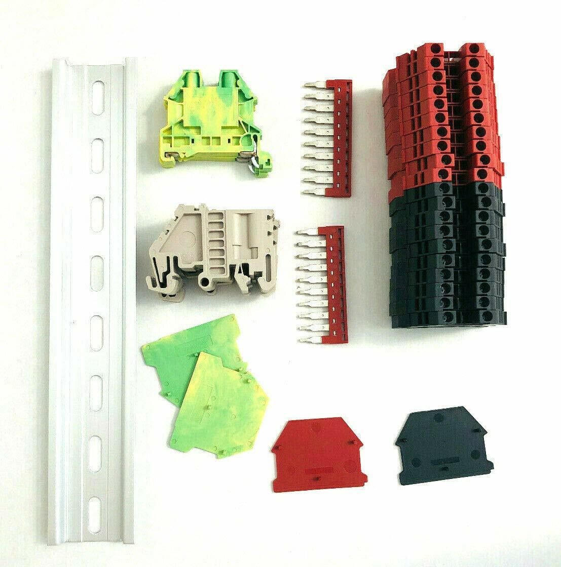Red/Black DIN Rail Terminal Block Kit Dinkle 20 DK4N 10 AWG Gauge 30A 600V