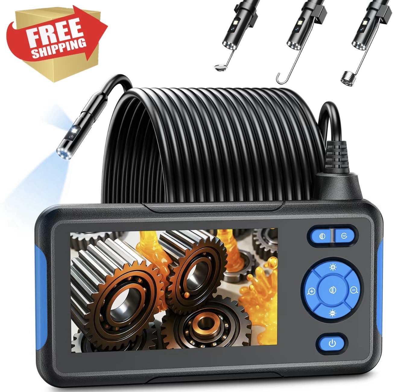 Endoscope Camera with Light Dual Lens 1080P Industrial Borescope 8 LED Lights
