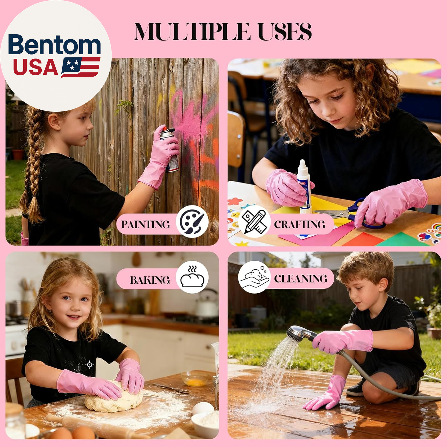 Kids Disposable Gloves for 3-8 Years, 5Mil Pink Nitrile Gloves with Latex-Free a