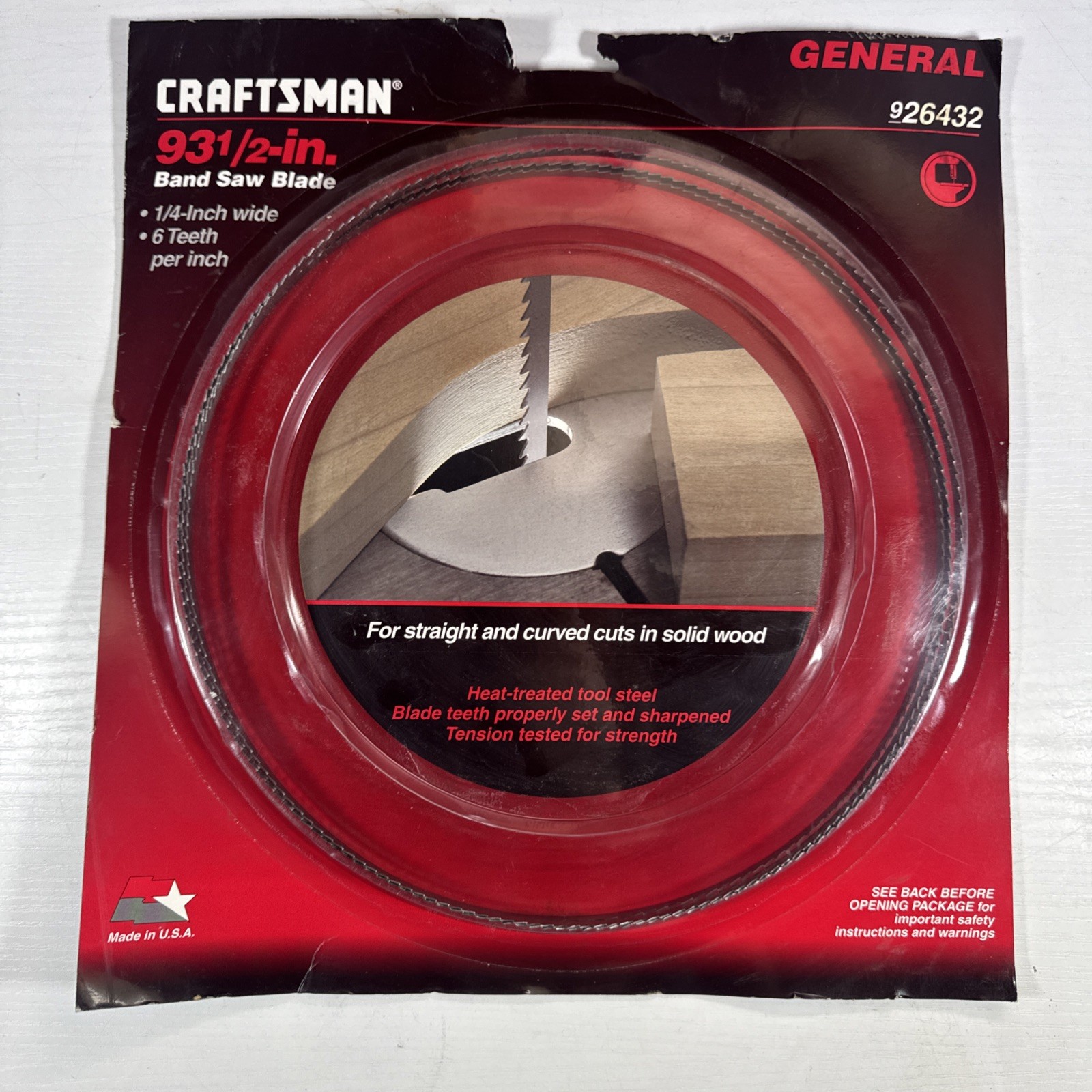 CRAFTSMAN 926432 93-1/2″ x 1/4″ x 6T Band Saw Blade Made in USA 🇺🇸 FREE SHIP