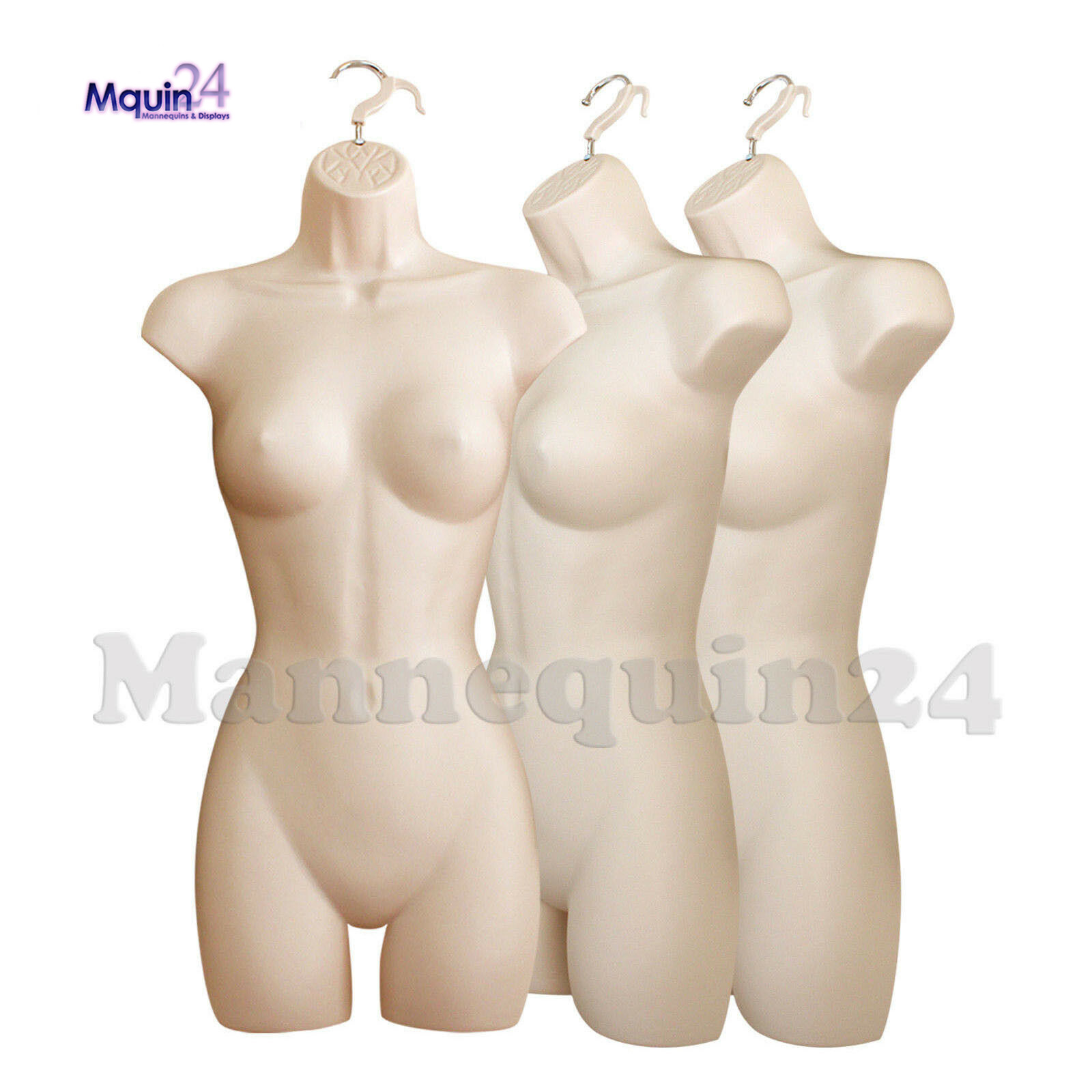 3 PACK FLESH FEMALE MANNEQUIN DRESS FORMS w/ HANGERS – WOMEN HANGING TORSOS