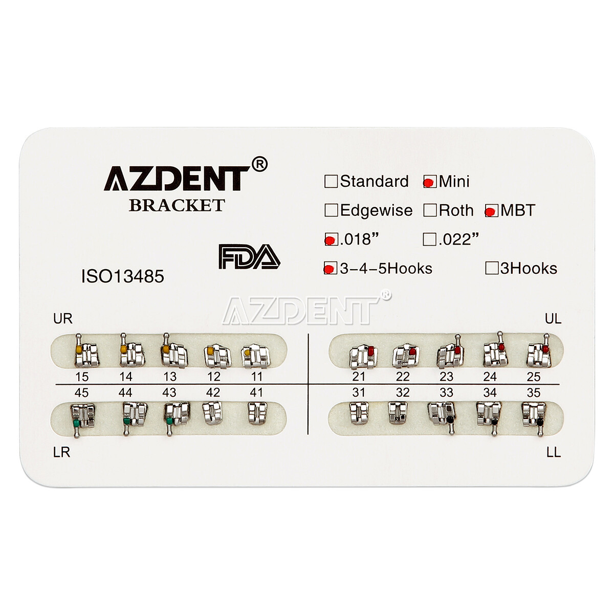 AZDENT Dental Orthodontic Arch Wires/Brackets Braces Mini Roth/MBT 022 Hooks 345