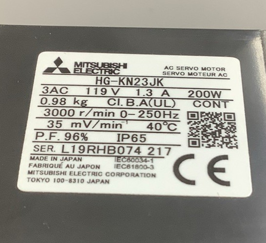 Mitsubishi HG-KN23JK AC Servomotor 200W 3000RPM 119V (B213)