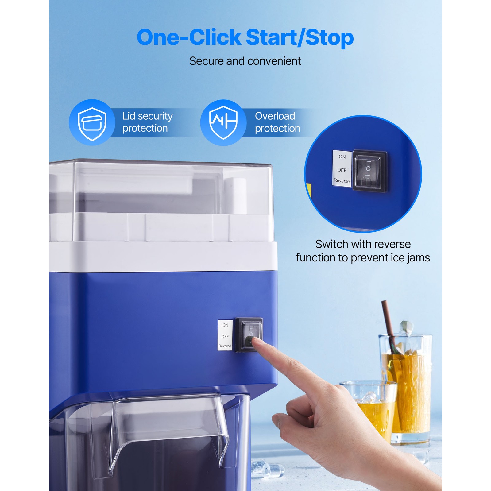 Uimoso 286lb/H Commercial Ice Crusher 300W Ice Shaver Maker Snow Cone Machine