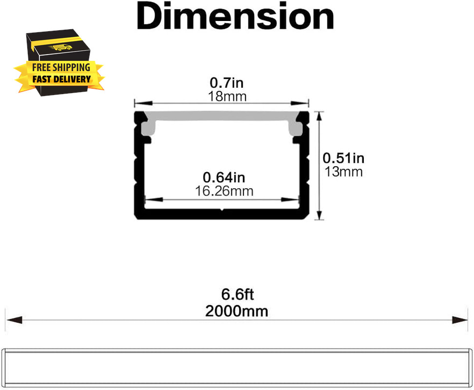 10-Pack 6.6Ft/ 2Meter Plus-Size U Shape LED Aluminum Channel System with Milky C