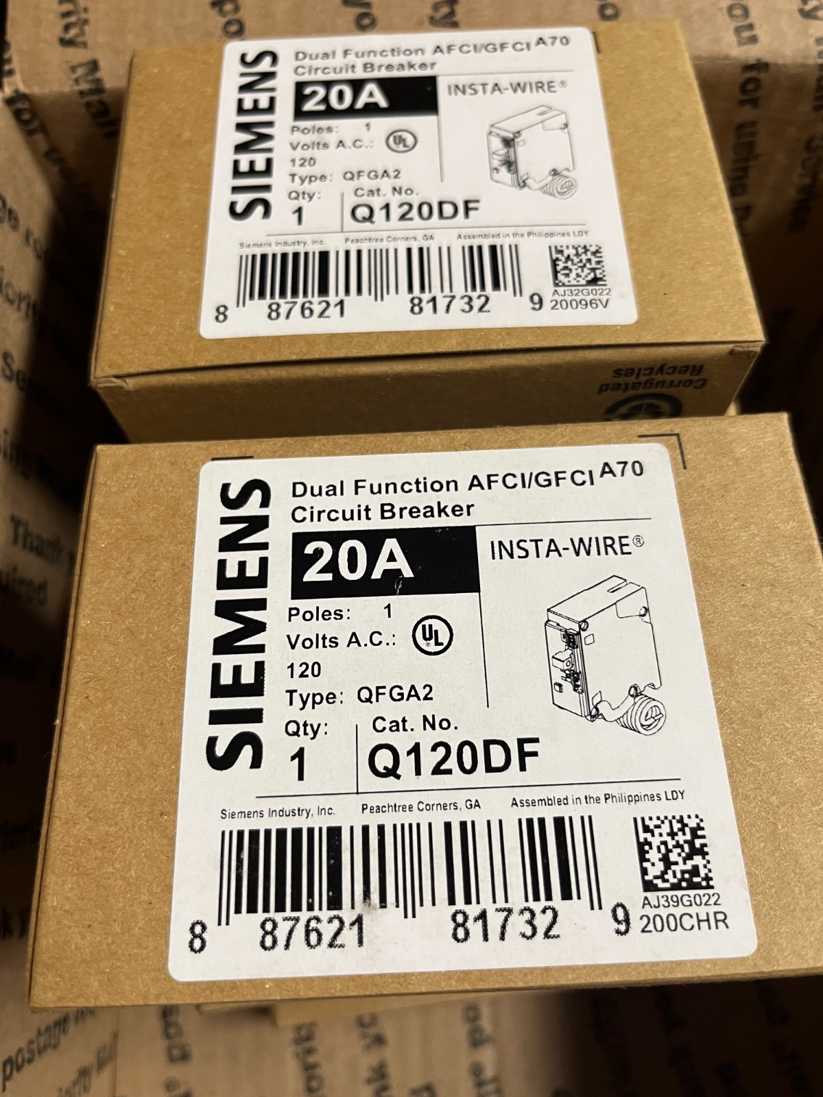10 PCS SIEMENS Q120DF 20A DUAL FUNCTION AFCI/GFCI (WITH PIGTAIL WIRE) NEW