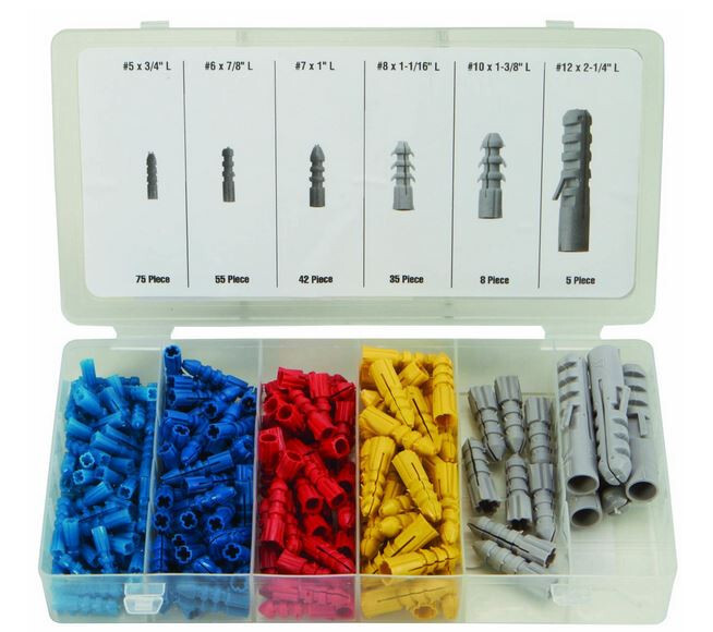 Wall Anchor Assortment Mount Hang Variety of Objects in Drywall Walls 220 Pc.