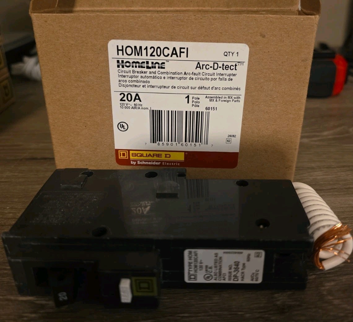 Square D HOM120CAFI 20 A Miniature Circuit Breaker Amp Homeline 20A Arc-D-tect