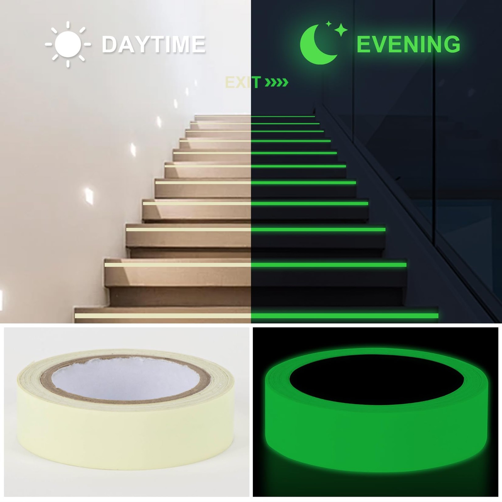 Green Glow in The Dark Tape, 6-8H Long Lasting Fluorescent 0.5″ x 10FT,