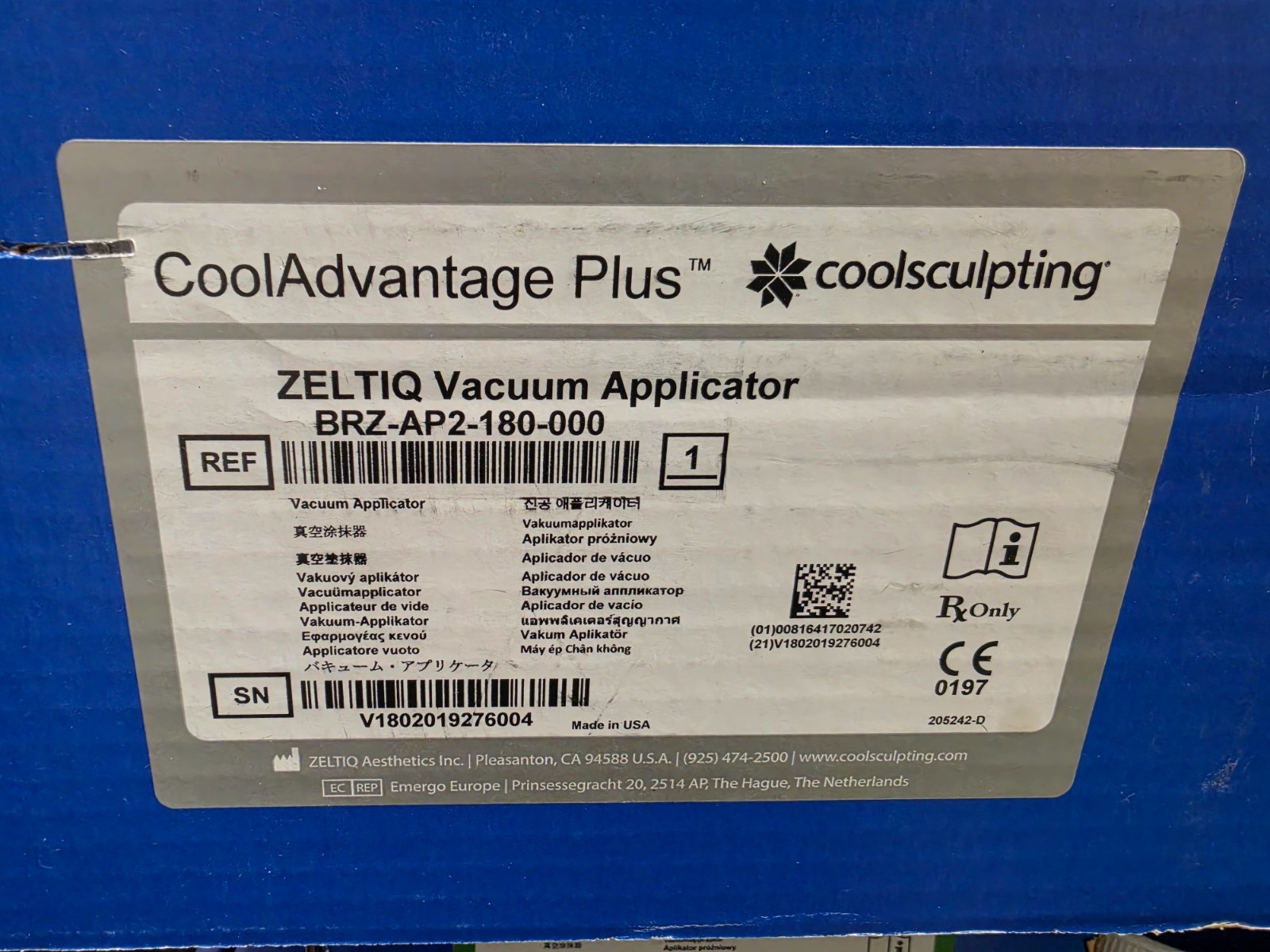 Zeltiq CoolSculpting CoolAdvantage Plus Vacuum Applicator BRZ-AP2-180-000