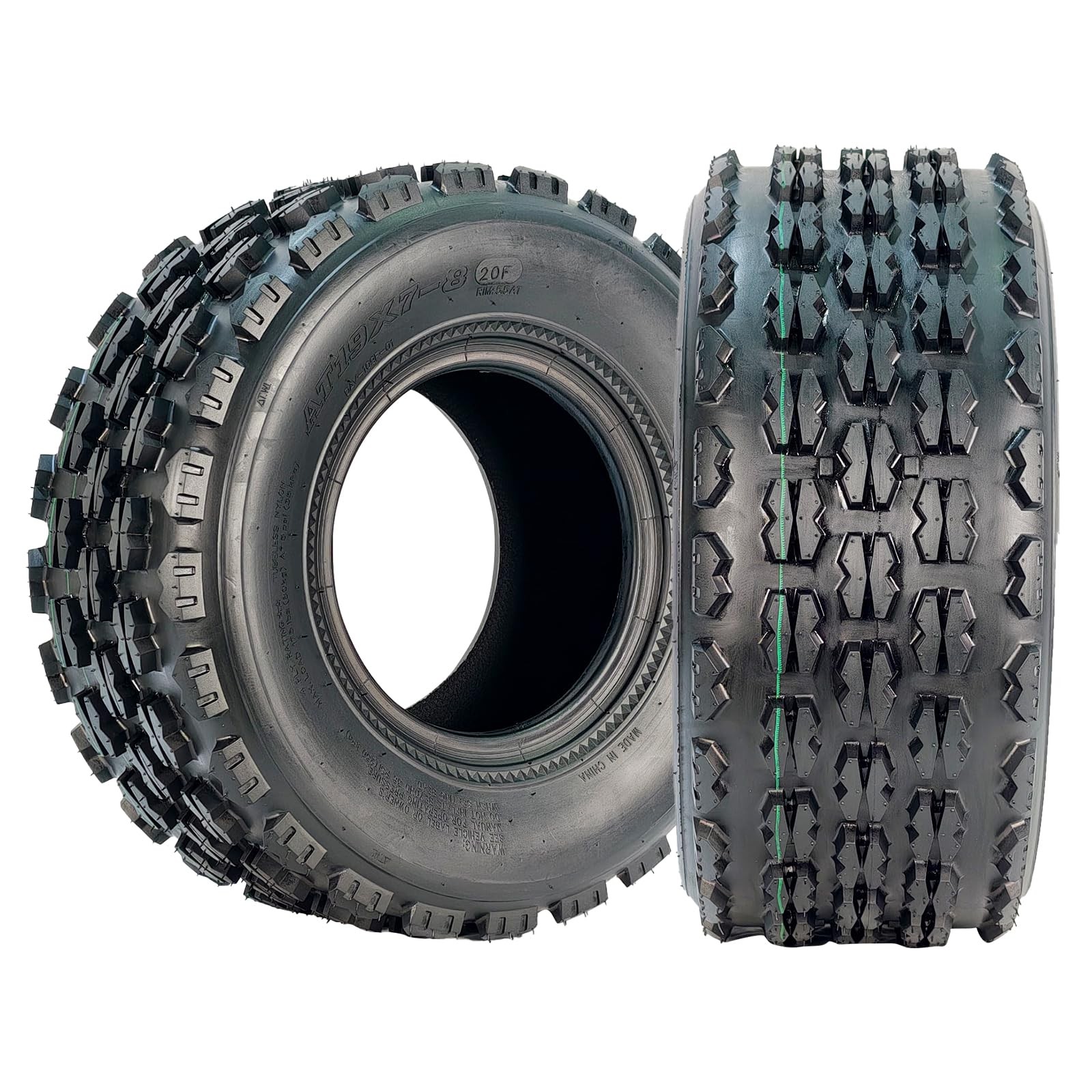 ATV UTV Tire Set 4-Ply Tubeless 19×7-8 Deep Knobby Tread Fits 8in Rims