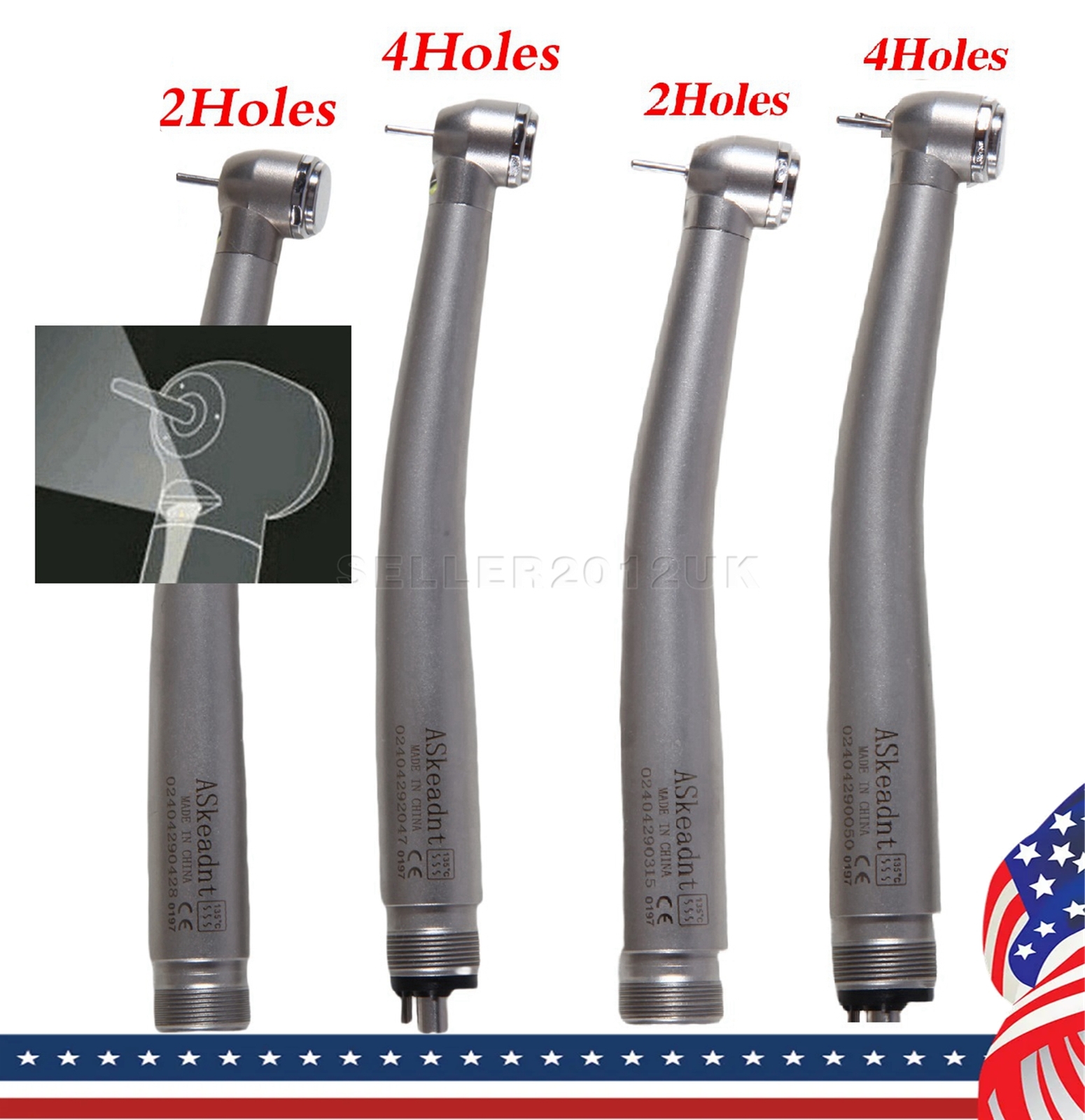 Dental Fiber Optic LED E-generator/ High Speed Handpiece Push Button 2/4 Holes