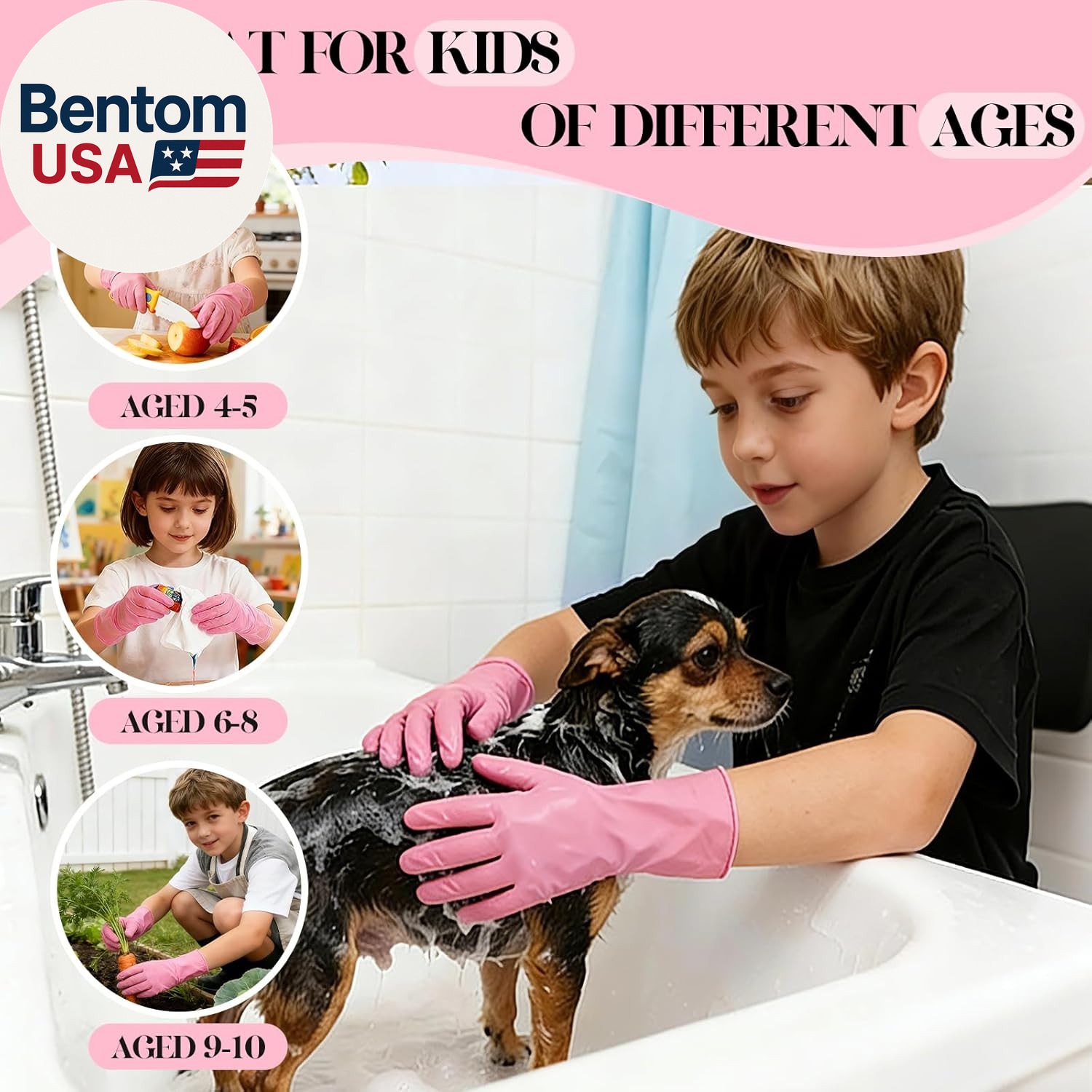 Kids Disposable Gloves for 3-8 Years, 5Mil Pink Nitrile Gloves with Latex-Free a