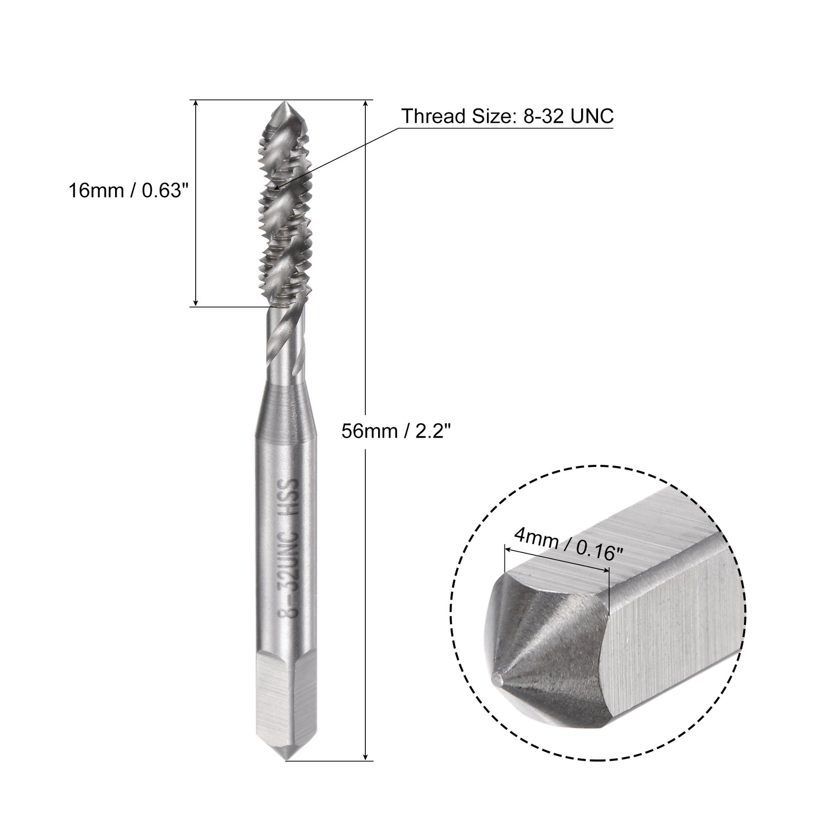 8-32 UNC High Speed Steel Uncoated Machine Spiral Flute Thread Taps