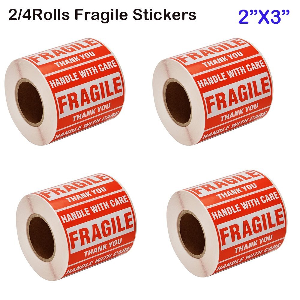 Fragile 2″x3″ Handle with Care Thank You Shipping Stickers 500 Labels Per Roll