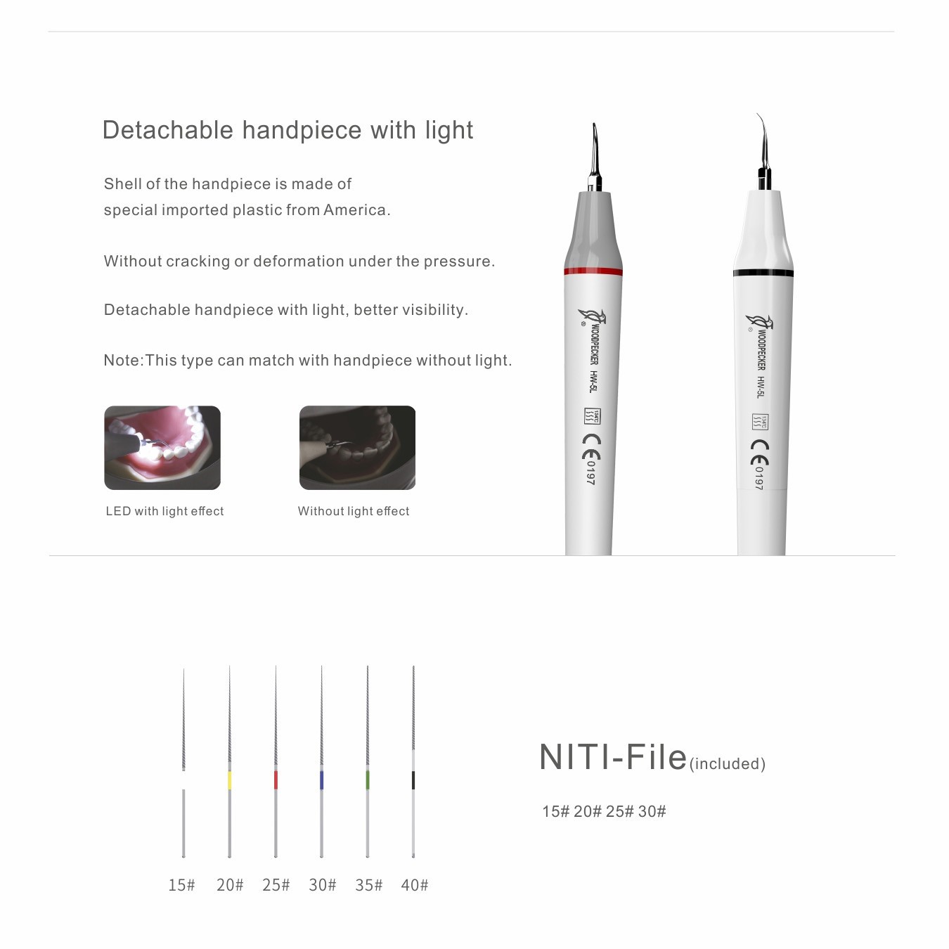 Woodpecker UDS-P LED Dental Ultrasonic Piezo Scaler Optical Light Handpiece ENDO