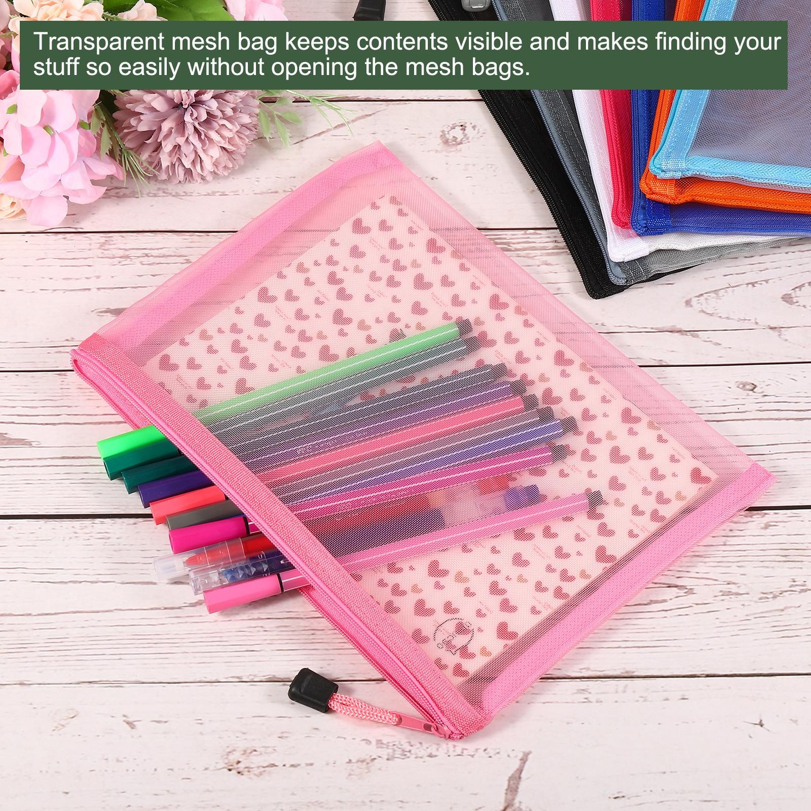 6 Pack Mesh Cosmetic Bags A6 Nylon Pencil Cases Zipper Organizer Black