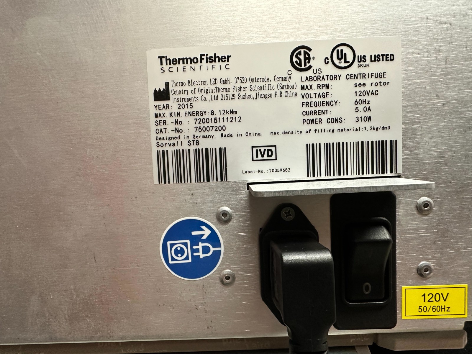Thermo Scientific Sorvall ST 8 Centrifuge 75007200 Benchtop Lab w/ Rotor 120V