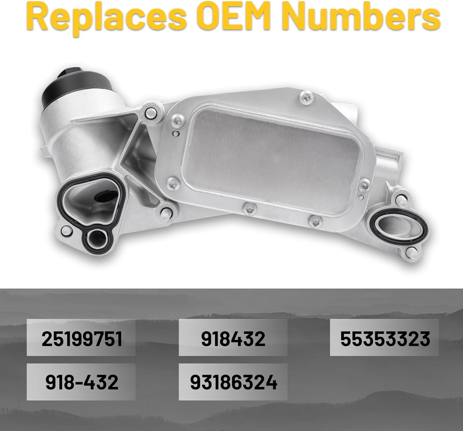 25199751 918-432 Engine Oil Cooler Filter Housing Assembly Adapter with Gasket,
