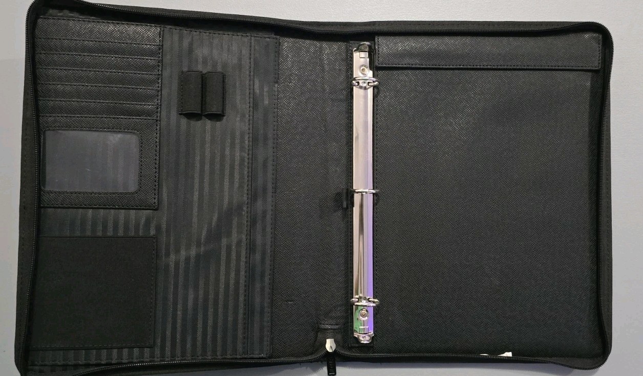 Unbranded Black Saffiano Faux Leather 3-Ring Zipper Binder Portfolio Padfolio
