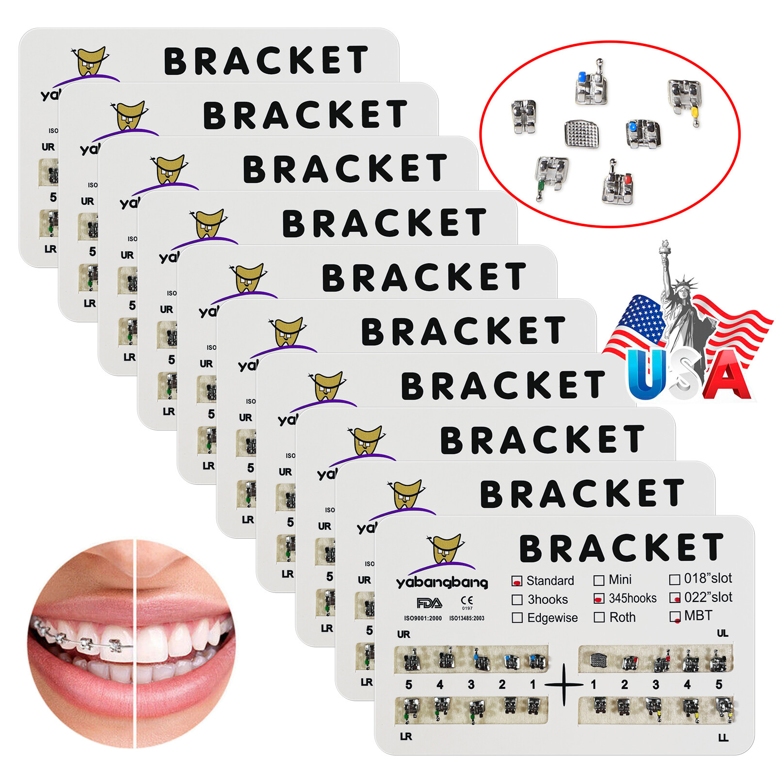 10x SANDENT Dental Orthodontics Brackets Brace Standard MBT 0.022″ Hooks 3-4-5