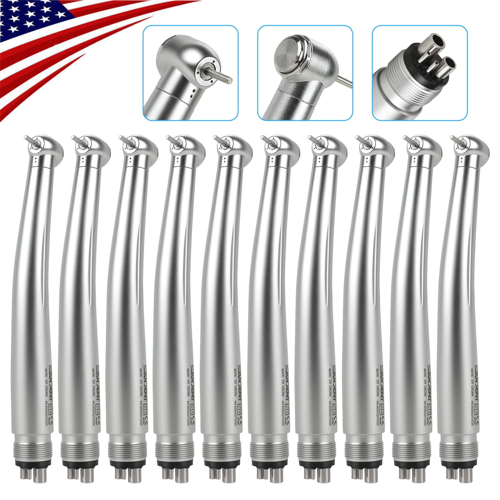 10 Pcs SANDENT NSK Style Dental High Speed Handpiece Push Button 4 Hole STNABM