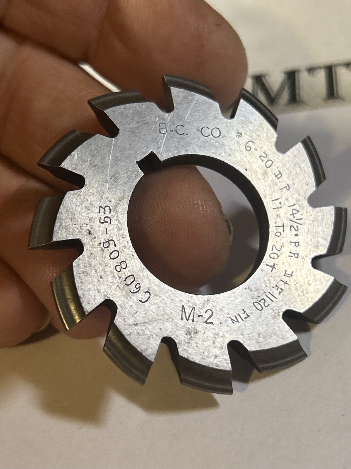 Involute Gear Cutter #6 20P 14.5PA 17-20T 7/8” Bore BCCo N22